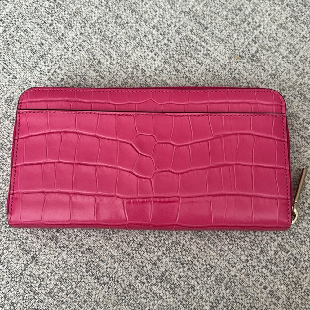 Kate Spade Croc Embossed Large Continental Wallet In Festive Pink - Picture 9 of 16